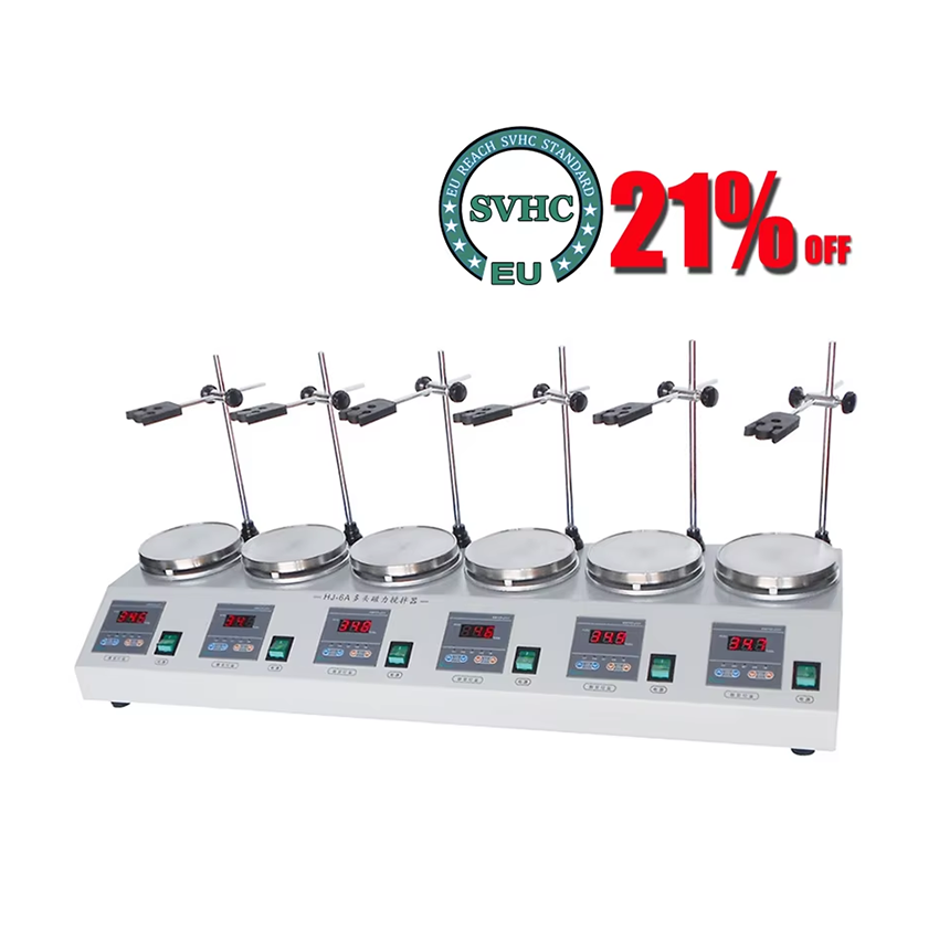 Magnetic Stirrer Hotplate - 220V 6-Kopf-Magnetrührer mit Heizfunktion, Multifunktions-Laborheizmischer mit